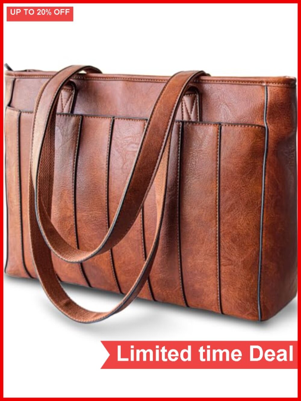 14" Vegan Leather Laptop Tote Bag for Women - Padded Compartment Work Bag with